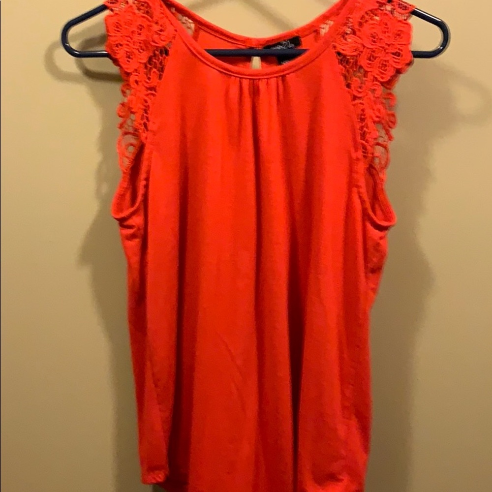 Red lace sleeve tank top